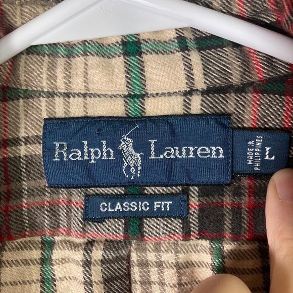 Mens Ralph Lauren Classic Fit Flannel Shirt Red Green XL Long Sleeve Cotton - Picture 6 of 7